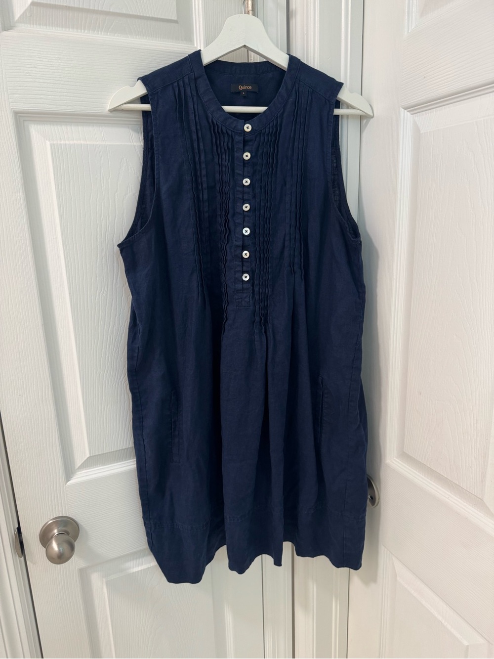 Quince 100% European Linen Sleeveless Swing Dress size L navy blue - Picture 6 of 6
